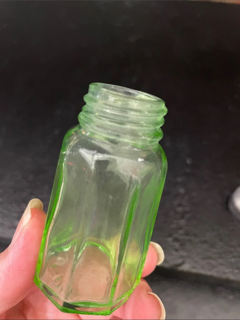 Anchor Hocking Vintage Uranium/Vaseline Green Glass Salt Shaker with Metal Lid